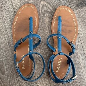 Prada Women's Blue and Brown Leather Sandals